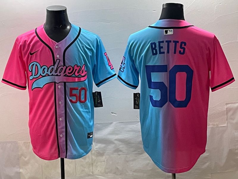 Men Los Angeles Dodgers 50 Betts Blue pink Game 2025 Nike MLB Jersey style 004